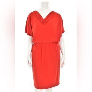 ST JOHN KNIT SIZE 12 WOMENS VENETIAN RED CREPE  DRESS GOLD CHARM ELEGANT…